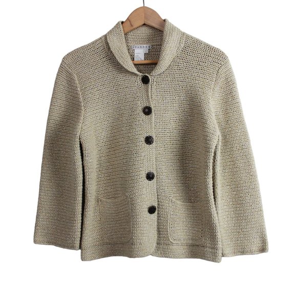 Spanner Beige Metallic Knit Sweater Blazer - Picture 1 of 15